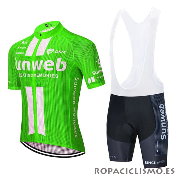 2020 Maillot Sunweb Tirantes Mangas Cortas Verde Blanco